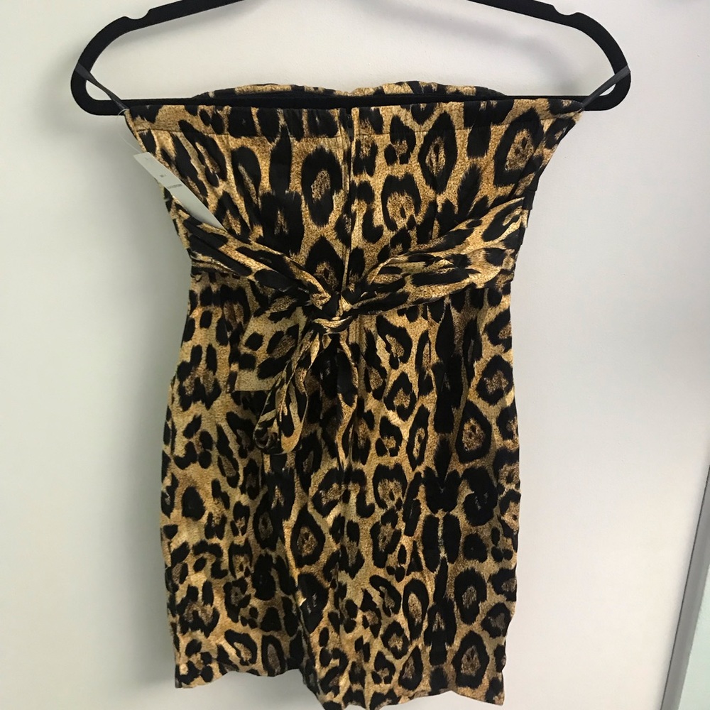 Leopard Strapless Dress with tie in back